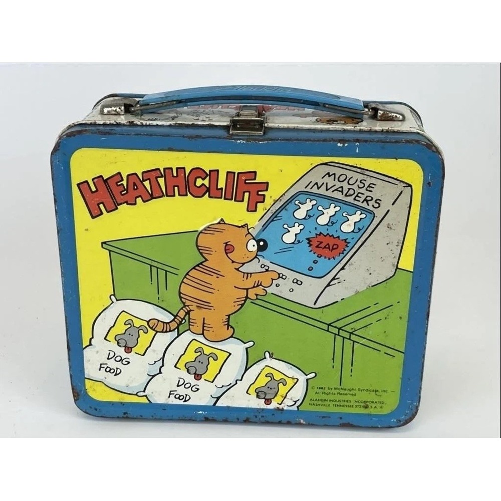 Vtg 1982 Heathcliff the Cat Cartokn Metal Tin Aladdin Lunch Box No Thermos
